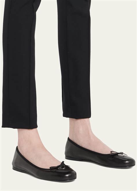 Prada Napa Lambskin Leather Bow Ballerina Flats 